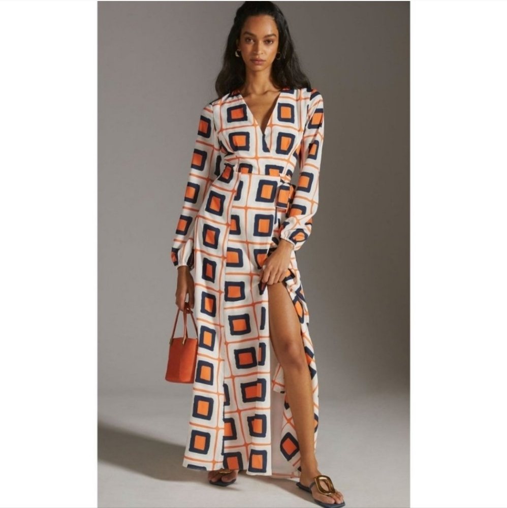 NWT Anthropoligie Hutch Geo Print Wrap Maxi Dress X-small
